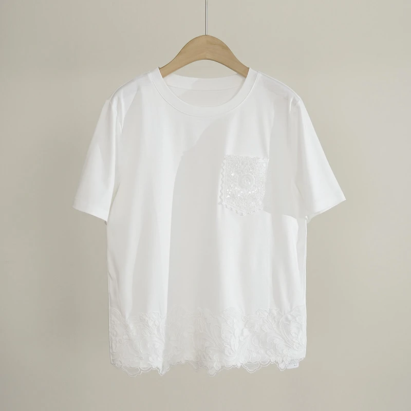 蕾丝花边刺绣珠片亮片夏季女士上衣(250582)2834