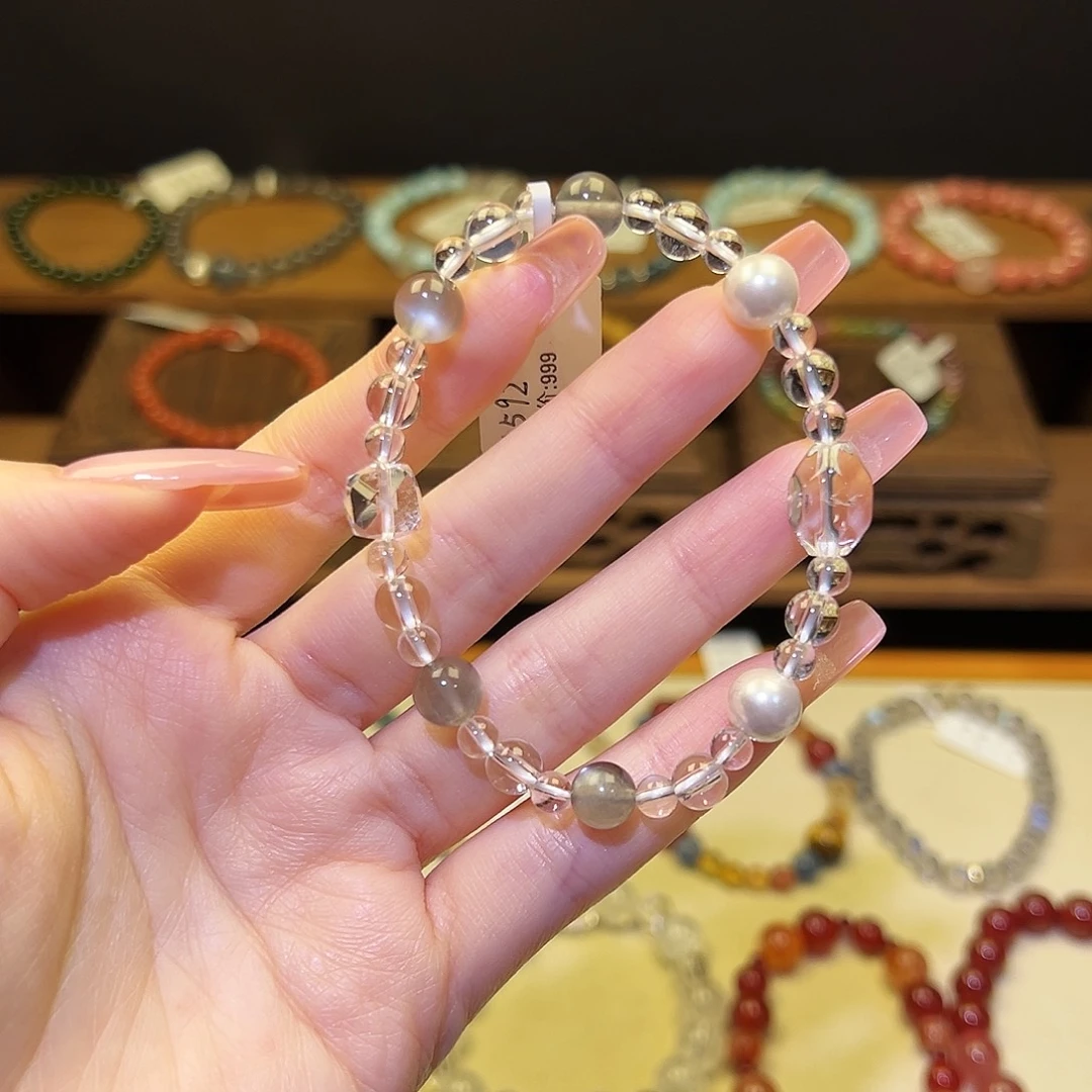 水晶银S925镀金镶嵌手串白1592