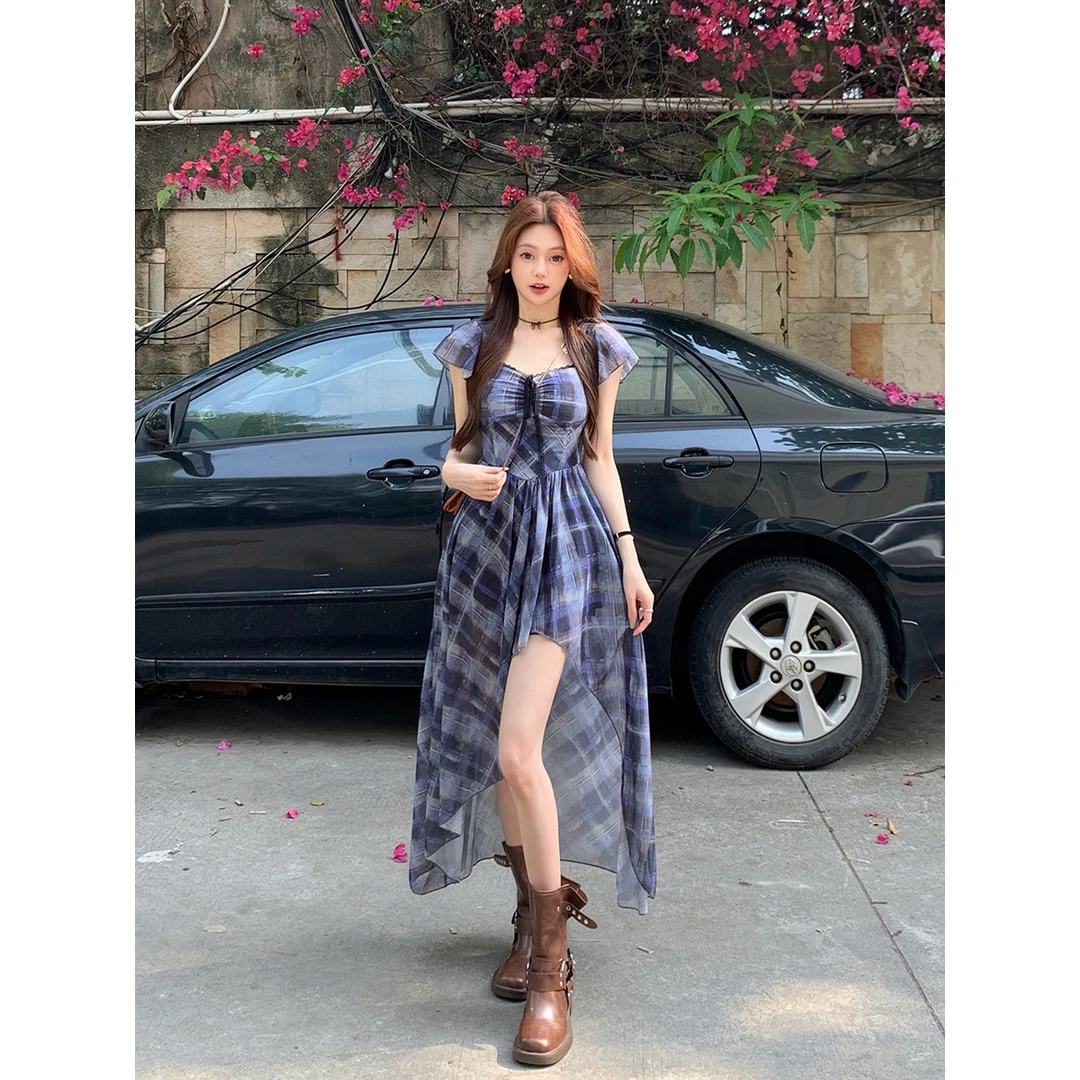 3219#大码女装伦高智感韩系气质百搭复古法式小众设计连衣裙女