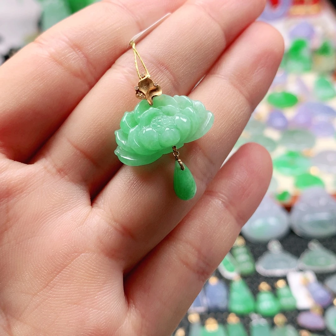 翡翠18K金镶嵌吊坠(不含链)