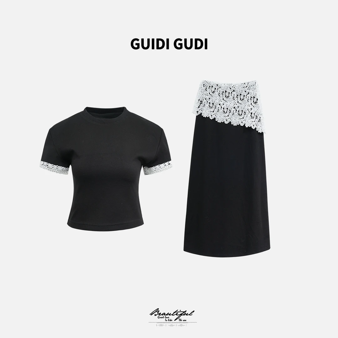 GUIDI GUDI【骑士的剑】黄加蓝两件套T恤+半裙套装 D9511182H