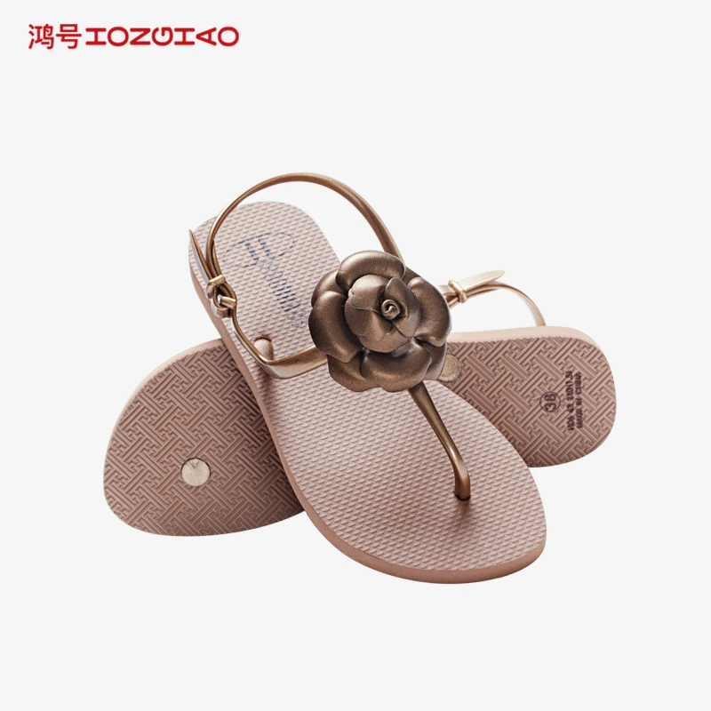 【商场专柜同款】鸿号女士山茶花系列夹趾凉鞋海滩度假耐磨防滑时尚