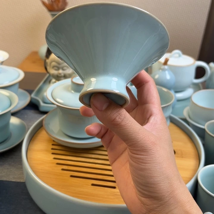 茶宠天青斗笠杯维微瑕