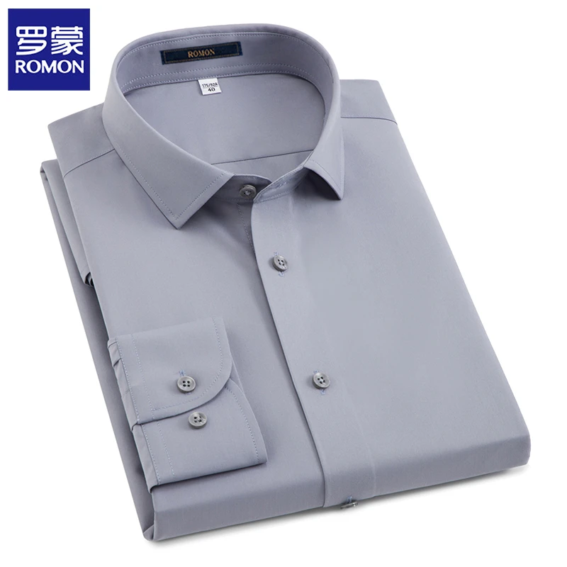 【莫代尔免烫】罗蒙商务休闲衬衫男夏季轻奢冰感抗皱长袖短袖衬衣男