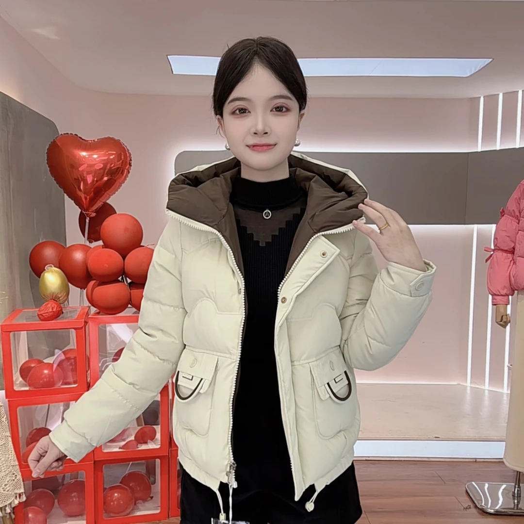 【现货清仓】时尚大口袋连帽加厚保暖修身显瘦洋气百搭棉服外套