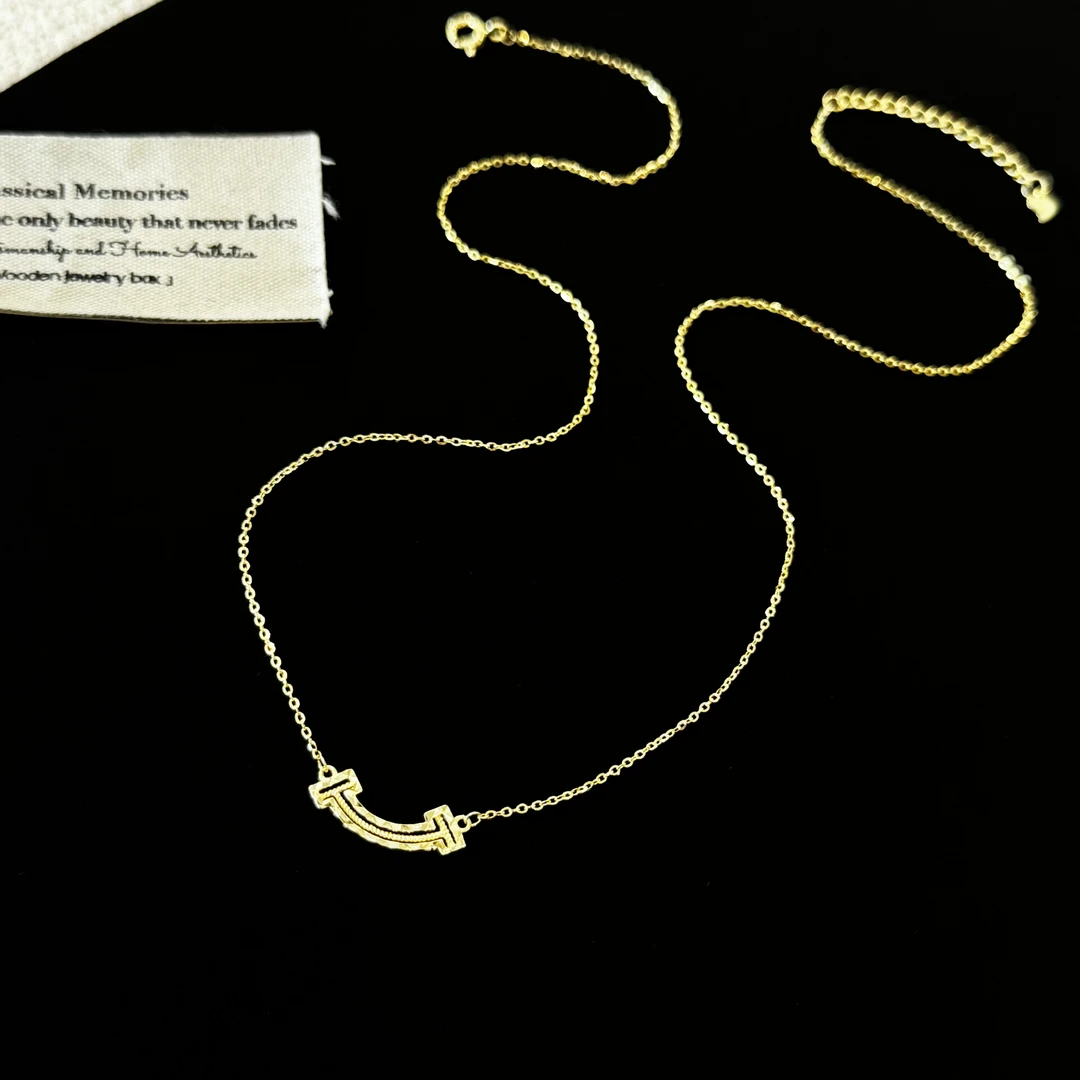 坠链均925银 超好搭小微笑金色锁骨项链442