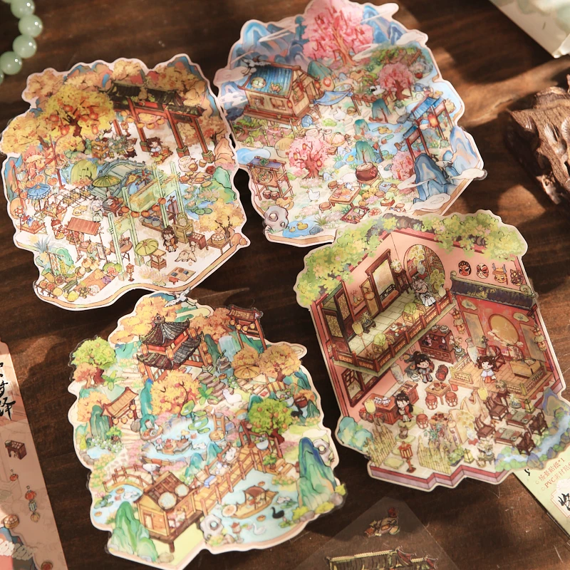 与君有约国风造景收纳贴纸3D立体创意场景DIY手帐益智解压贴纸