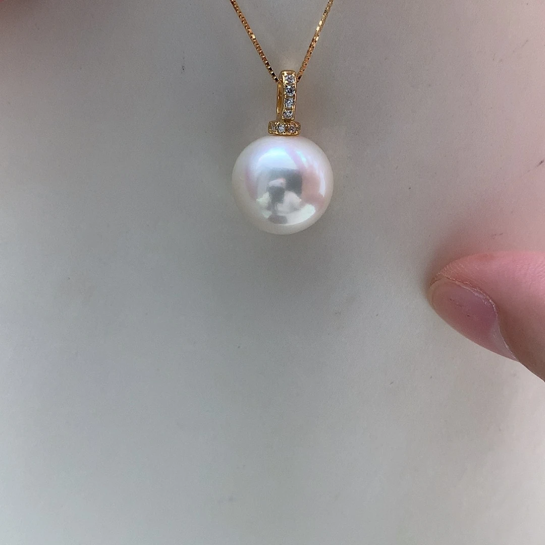 淡水珍珠银S925镶嵌吊坠(赠链)13-14mm爱迪生