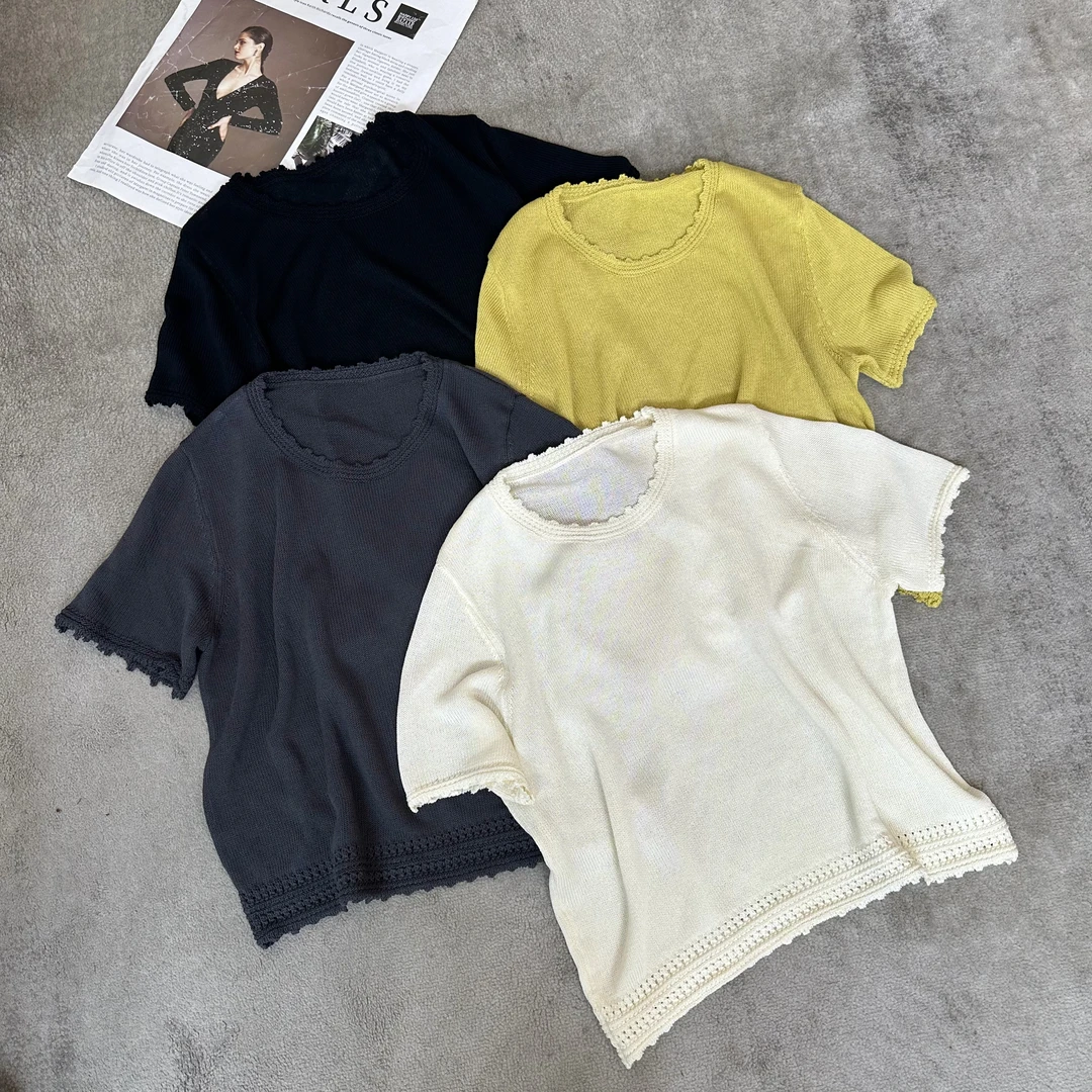 【米可家】镂空勾花夏季薄款针织上衣87027