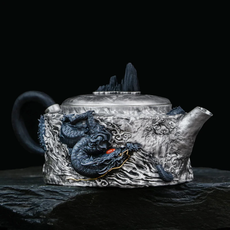 足银复古高级正把黑龙茶壶原创个性高货茶壶手工精美礼品