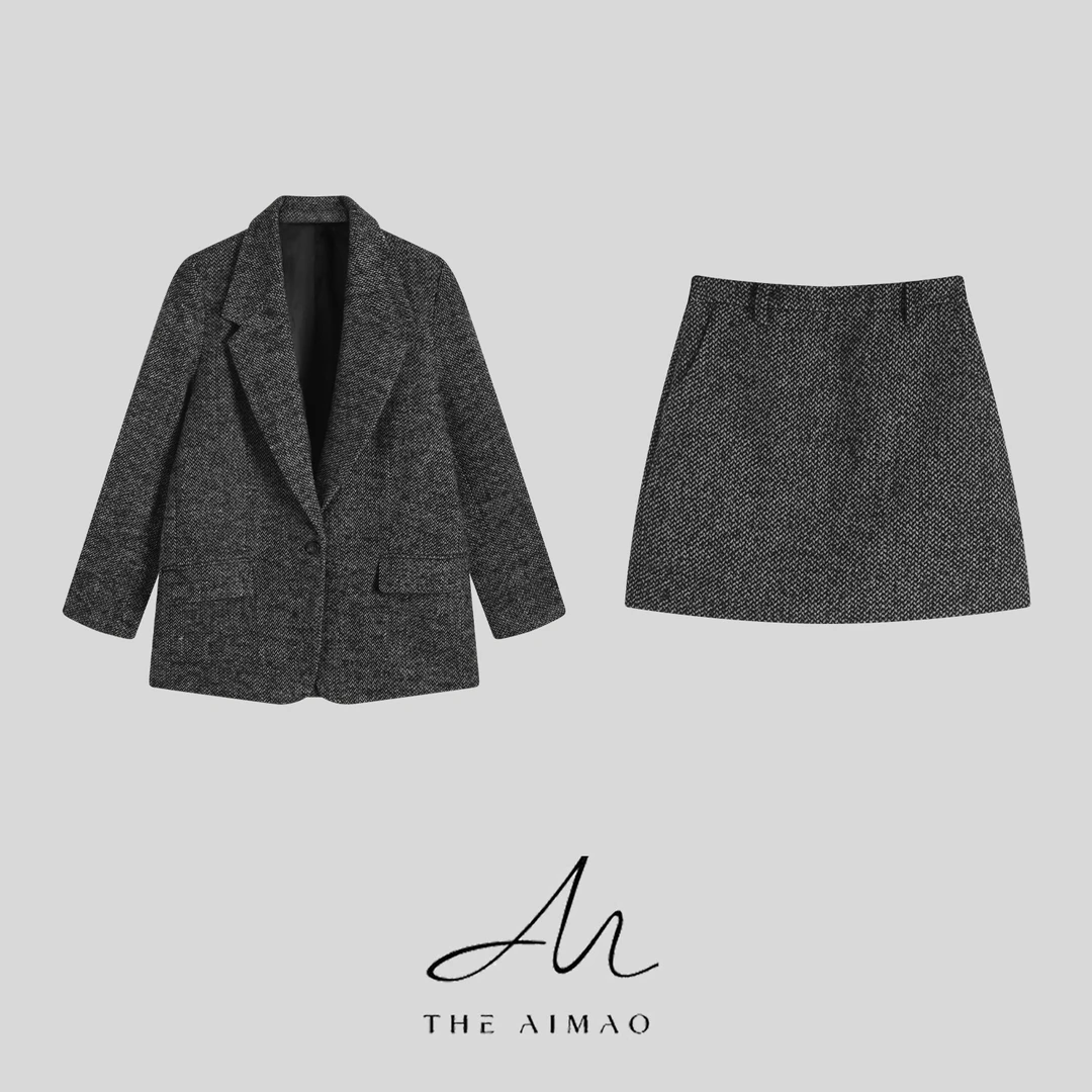 【THE AIMAO】"理性都市””羊毛混纺毛呢厚实保暖两件套套装XYX82752