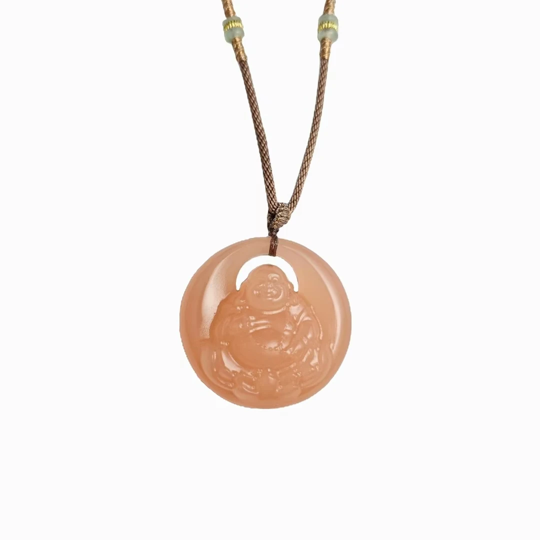 厚桩藕粉色佛公吊坠H01-19赠绳礼盒(多样性发)