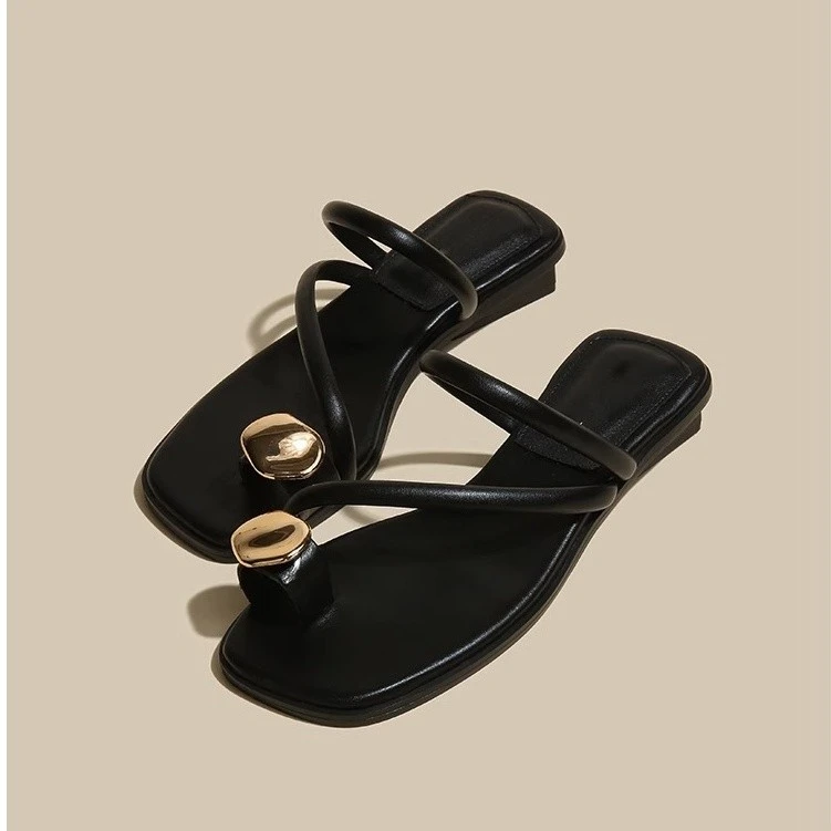 2025新款凉拖鞋女夏季外穿仙女沙滩平底套趾凉鞋黑色夏天绝美拖鞋