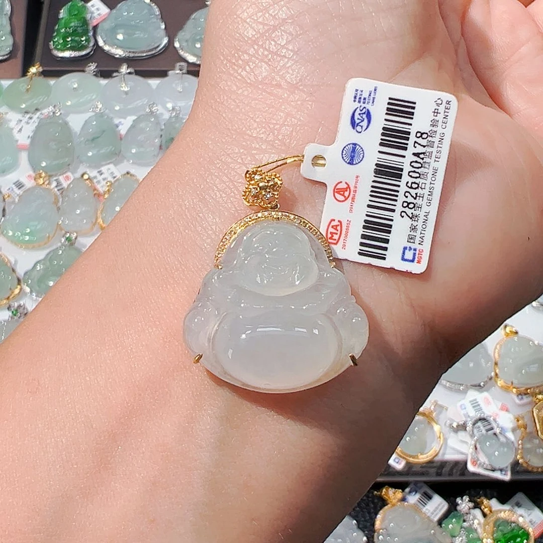 吊坠(不含链)18K金镶嵌翡翠佛公