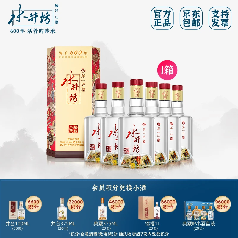 水井坊【1箱】臻酿八号52度浓香型纯粮白酒520ML*6瓶宴请送礼单盒D