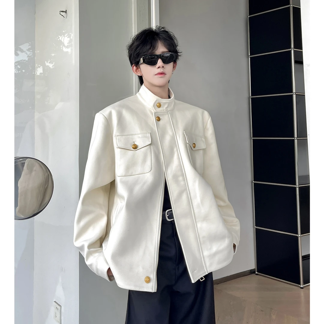 毛呢外套男秋季新款美式高街立领工装夹克高级感呢料上衣情侣衣服