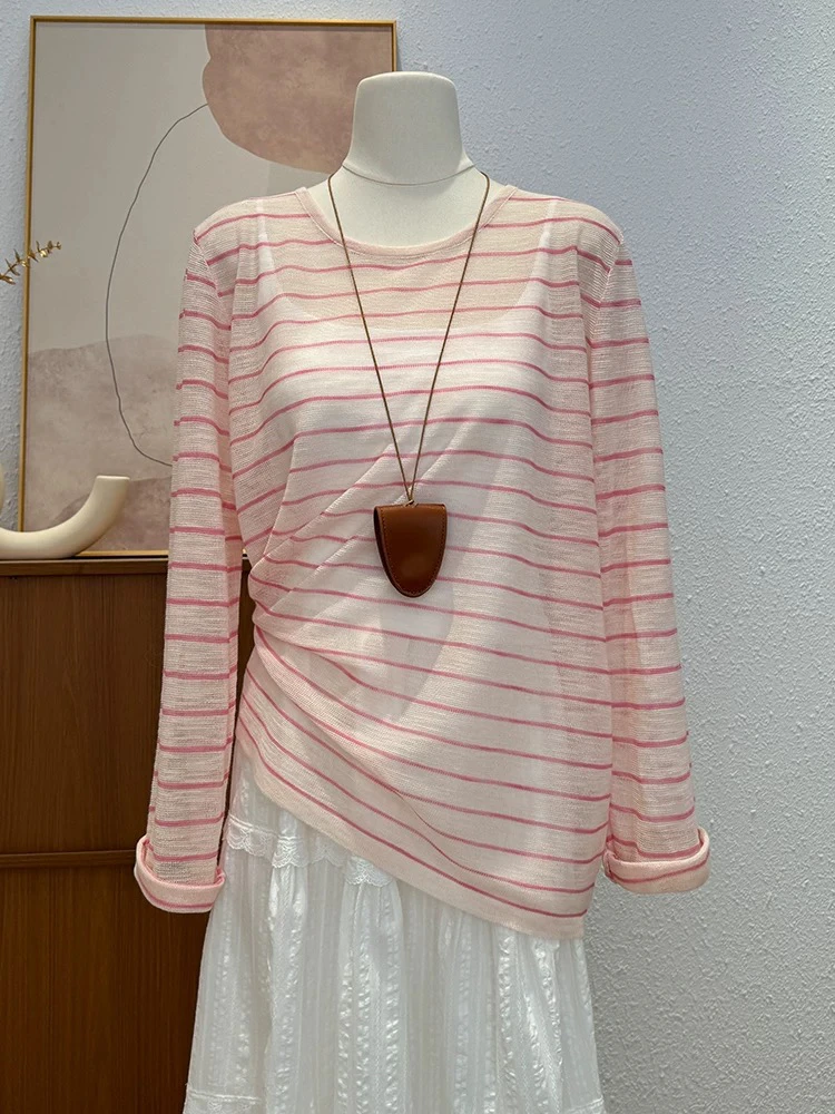 31 几乎纯植物的色织条纹针织亚麻汗布T恤面料4米价 宽1.8左右