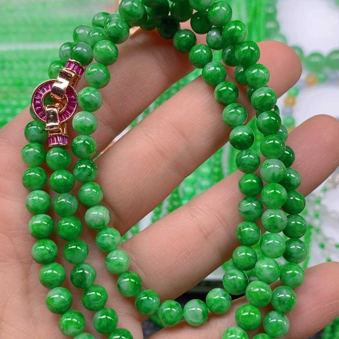 翡翠颈饰未镶嵌辣阳绿项链6m' m