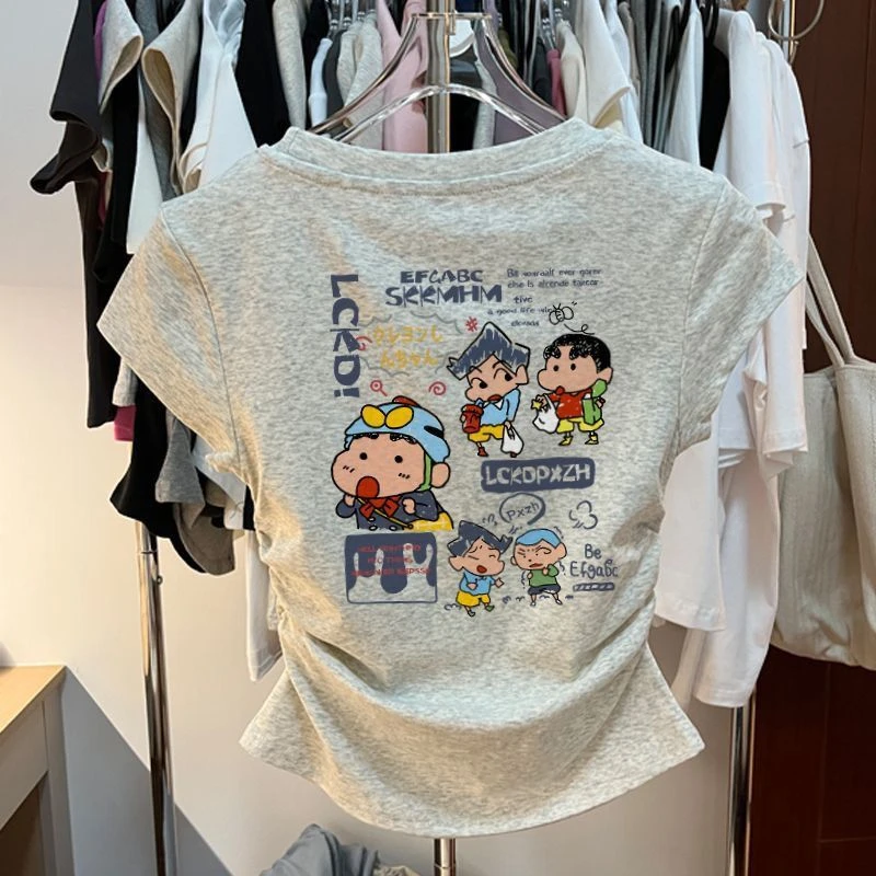 女童夏季甜辣纯棉短袖T恤女童韩版儿童风褶皱修身显瘦百搭上衣潮