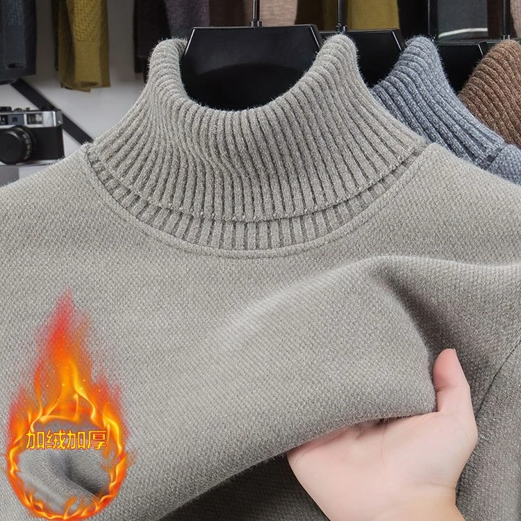 恒杉洋冬季新款男士雪貂绒卫衣加绒加厚半高领毛衣保暖针织打底衫