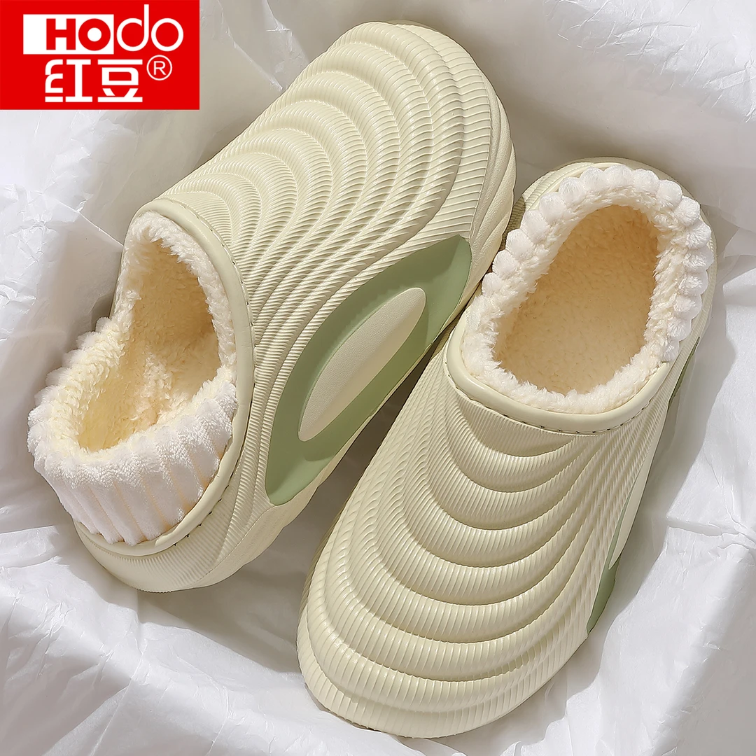 红豆防水鞋壳棉鞋女款毛绒包跟2025新款保暖冬季家居家棉鞋男外穿