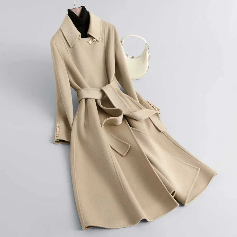 长款双面纯羊毛秋冬气质显瘦修身时尚女过膝双面呢大衣羊毛外套