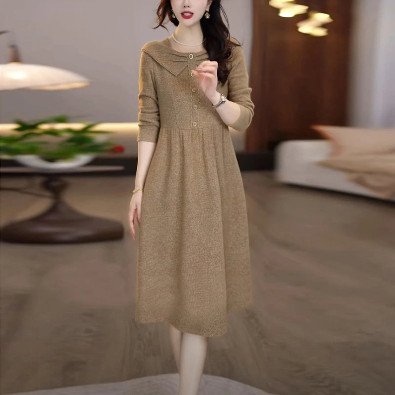 贵妃绒气质高贵女装2025秋冬季新款时尚长袖显瘦洋气打底连衣裙子