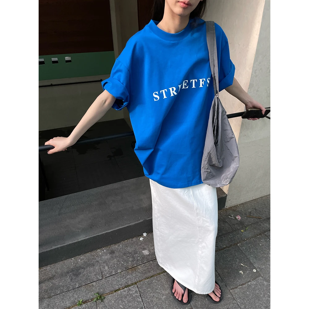 JCCC影子【慵懒航海】宝蓝色百搭舒适字母印花短袖T恤JE4FBT13