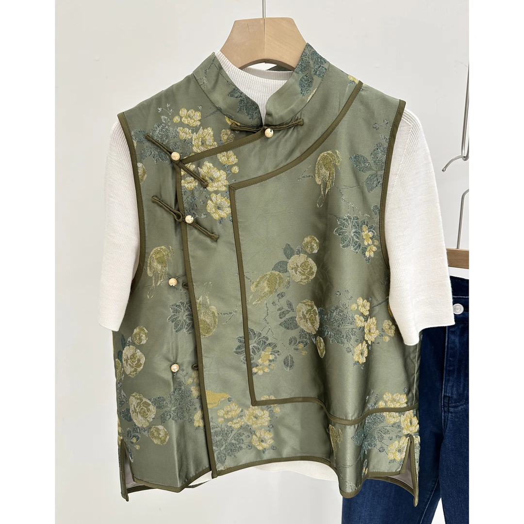 晶哥鱼鱼春夏宋锦马甲新款新中式中国风立领  MF2831122G