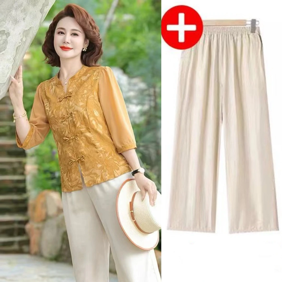 0106-中老年女装常规刺绣法式套装夏装休闲显瘦时尚套装连衣裙