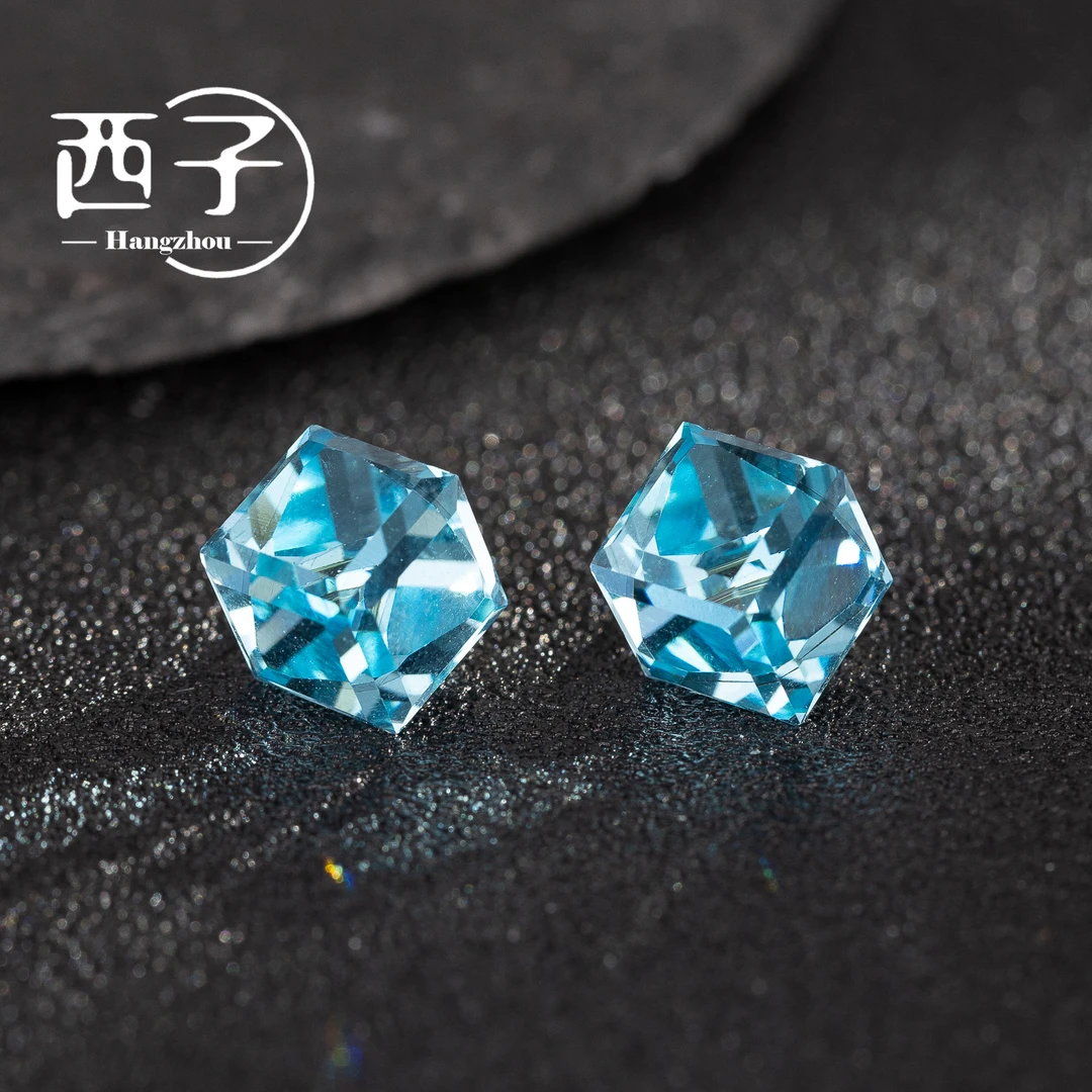 西子饰品镀18K金【蓝色方晶耳钉】春夏天聚会出街度假2025爆款耳钉