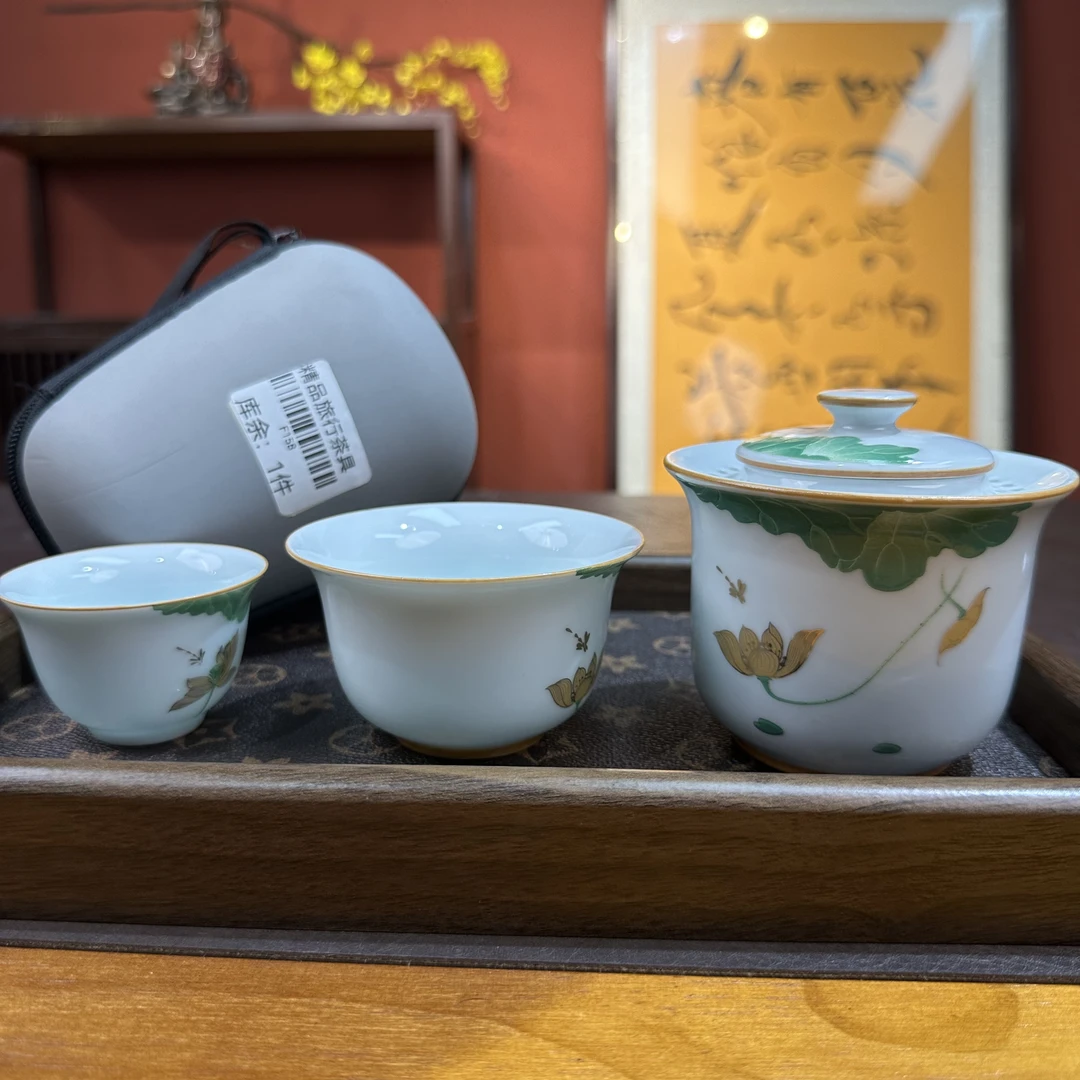 F158釉下彩新款喝茶家用泡茶陶瓷堆料手绘盖碗茶壶茶杯功夫茶具
