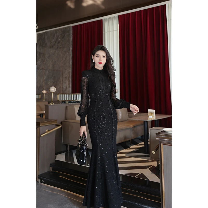 【尤克菲儿】原创设计高定轻奢蕾丝裙气质法式名媛包臀亮片连衣裙