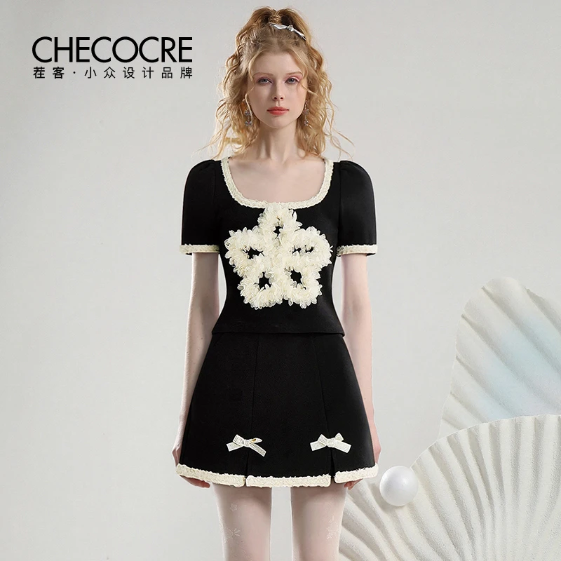 【陈大可专属】茬客小香针织套装精致立体贴花上衣短裙裤CM490665AB