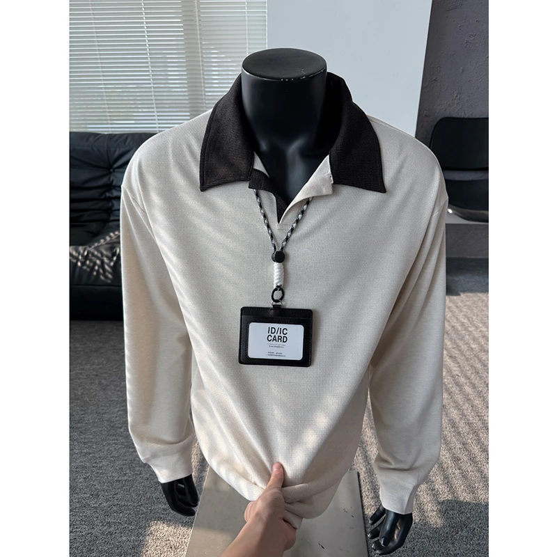 撞色拼接长袖POLO衫男款美式重磅亨利领卫衣早秋穿搭cleanfit上衣