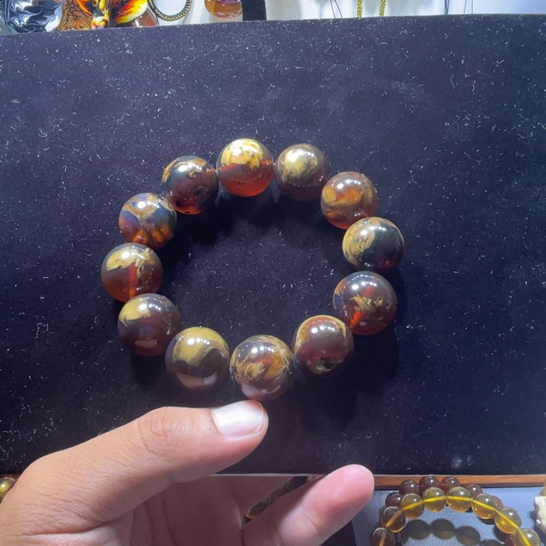 未镶嵌琥珀手串缅甸琥珀妖花溶洞蜜手串20规格