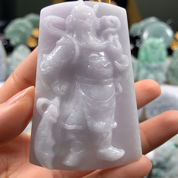 翡翠未镶嵌颈饰立体关二爷卡厚13+