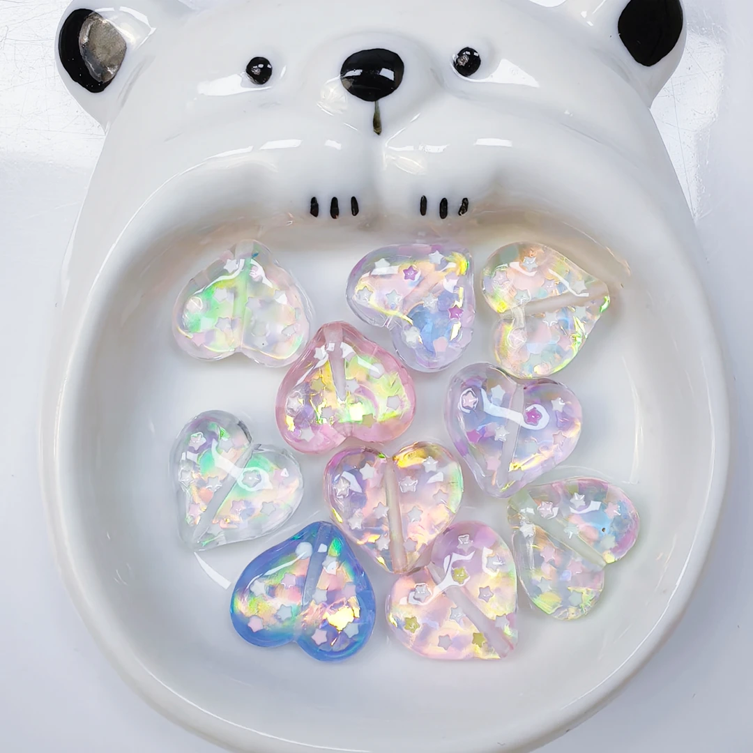 韩国胶定制DIY  透色发光双面手绘爱心 通孔