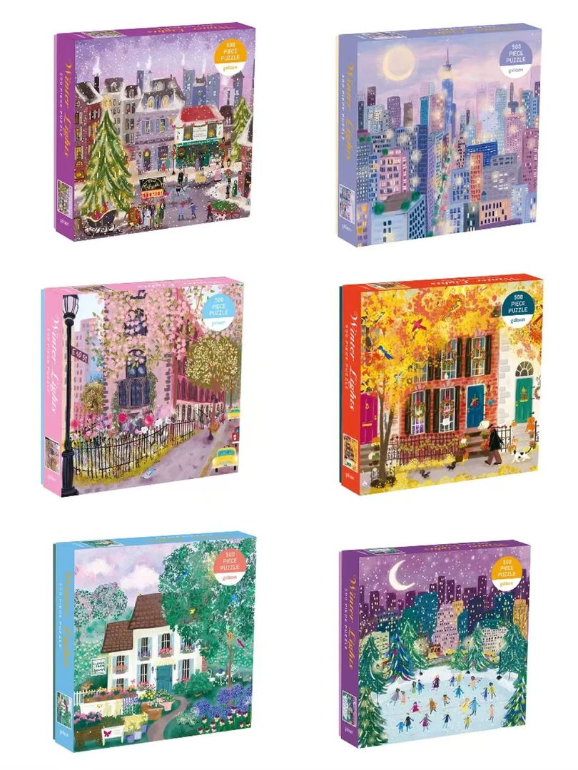 《2.0精装galison款拼图500片》冬灯高货金箔版纸质玩具春夏秋冬