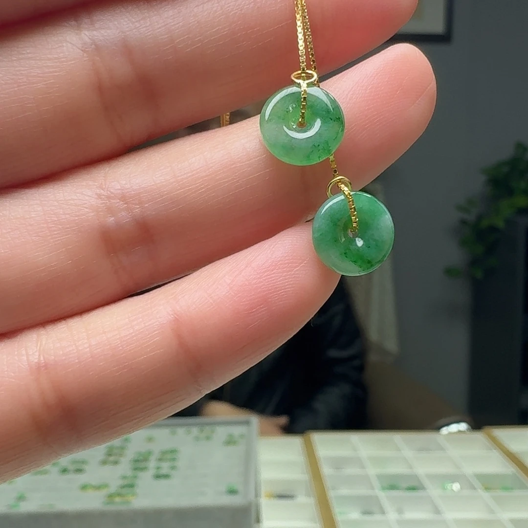 翡翠银S925镶嵌耳饰天然