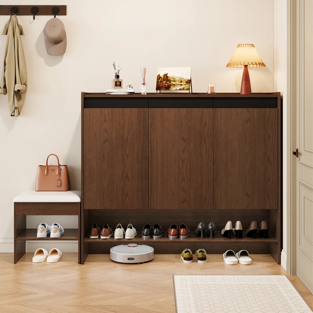 复古实木鞋柜E0级欧松板家用鞋柜入户玄关收纳储物柜