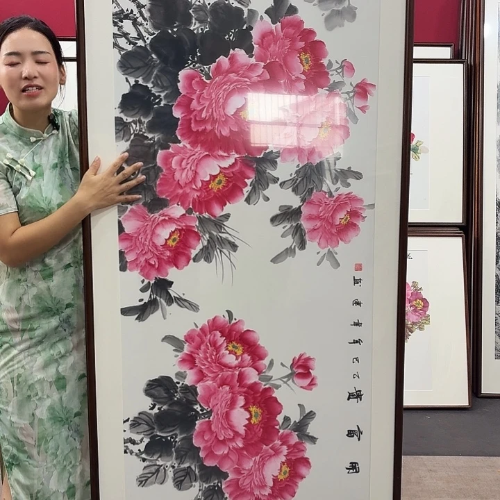 国画手绘带框作品