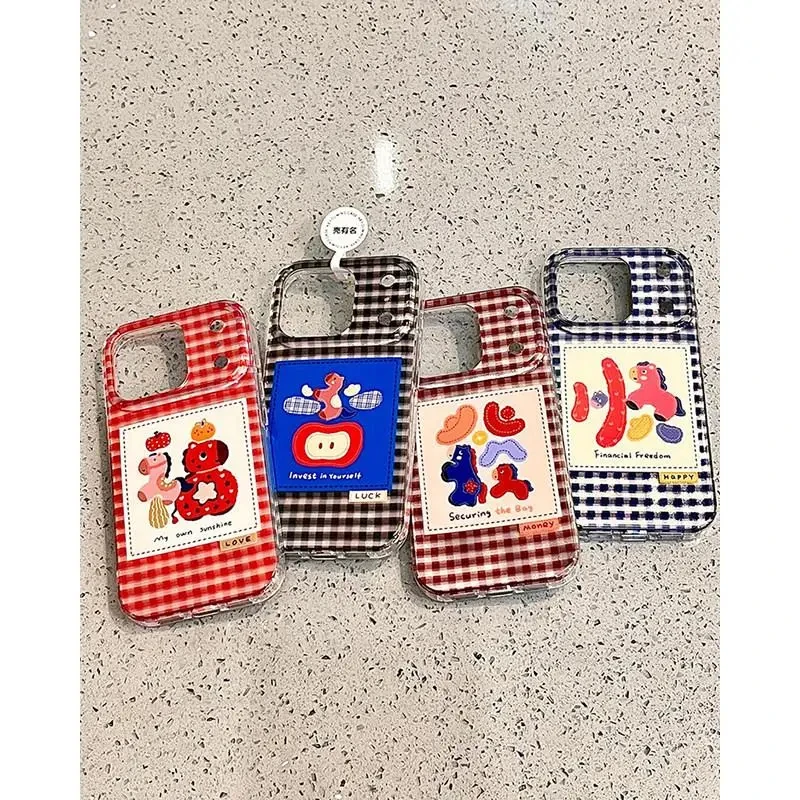 卡通新中式格纹小马顺福吉发适用苹果16promax手机壳iPhone17新款