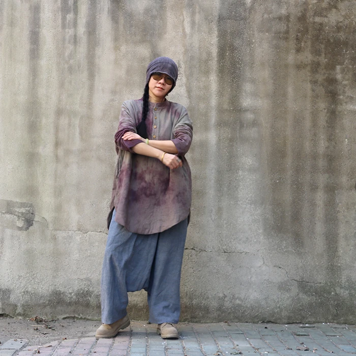 闲聊出品植物染柞蚕丝小立领套头圆底边双面大袍衫之第189个故事