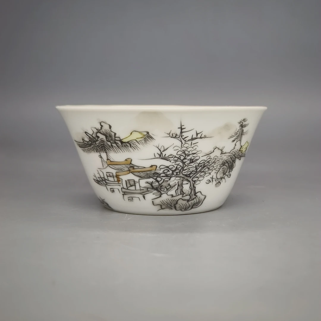 清代 82501060*清雍正墨彩山水纹马蹄杯/瓷器八