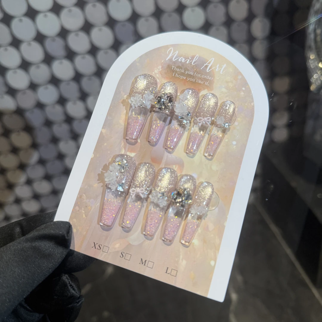 夜光【繁花梦境】原创设计纯手工雕花穿戴甲显白美甲流沙美甲猫眼