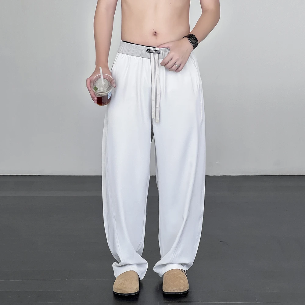 夏季冰丝凉感休闲裤男2025年新款潮牌坠感宽松阔腿裤百搭速干裤子