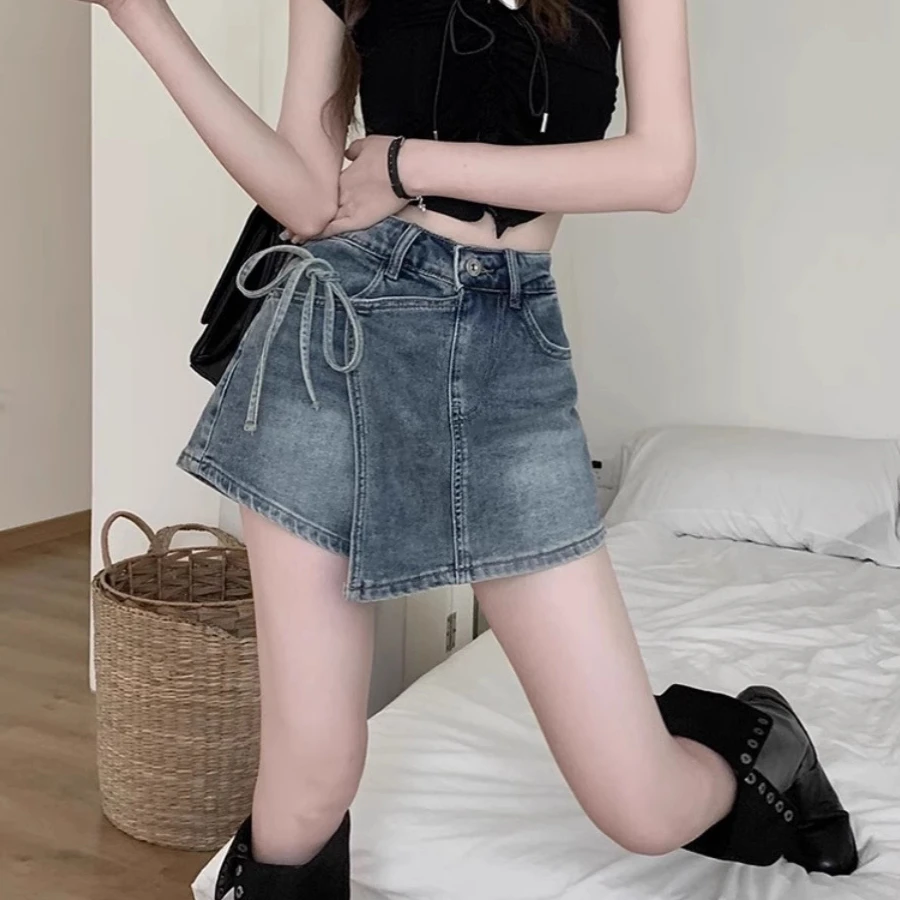 不规则包臀夏季A字显瘦超短裤半身裙高腰短裤女夏外穿牛仔裤大码