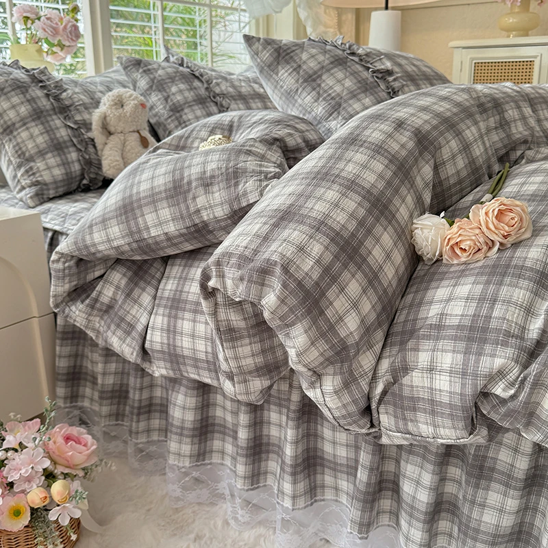 简约公主风皱皱棉床裙被套四件套床上用品三件套枕套床罩套床罩裙