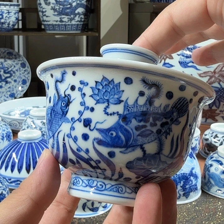 摆件宇泽堂连年有鱼盖碗